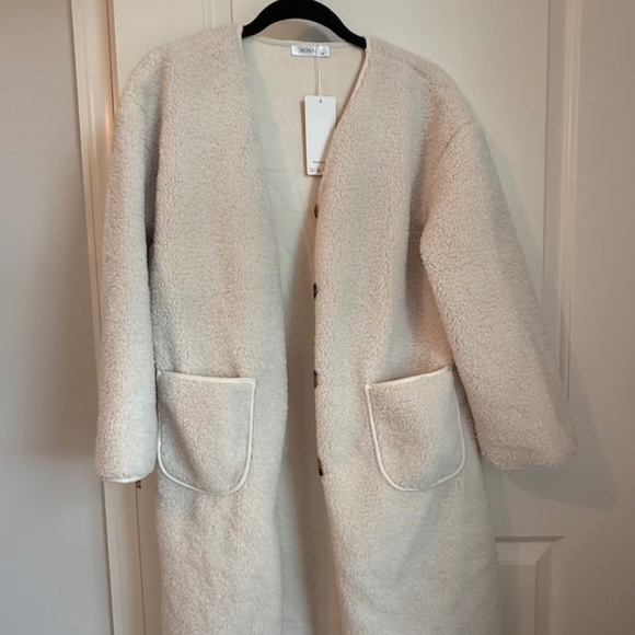 Beige Cream Winter Teddy Faux Shearling Coat Button Down Fuzzy Fleece Medium NWT - Picture 5 of 14